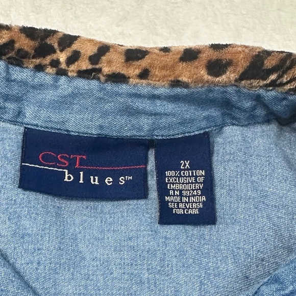 Vintage Giraffe Denim Shirt Women’s Size 2X Blue Safari Embroidered Medium Wash - Picture 10 of 16